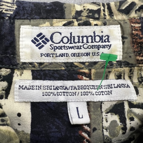 Columbia Mens Button Down Pocket Shirt Fish Fossil All Over Print Cotton Sz L - Picture 5 of 8